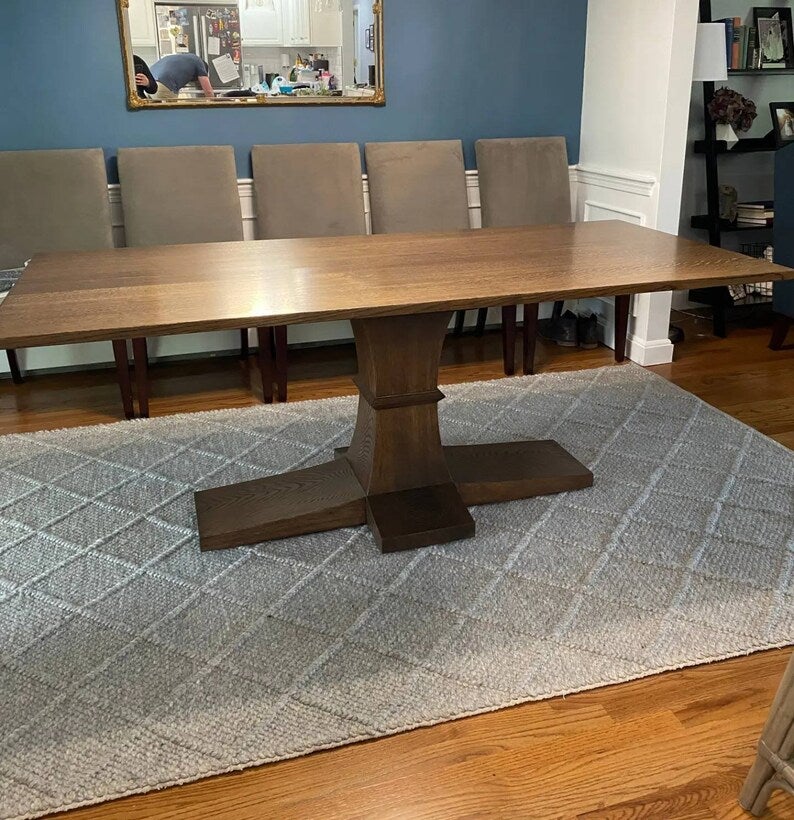 Rectangular wood pedestal dining table sale